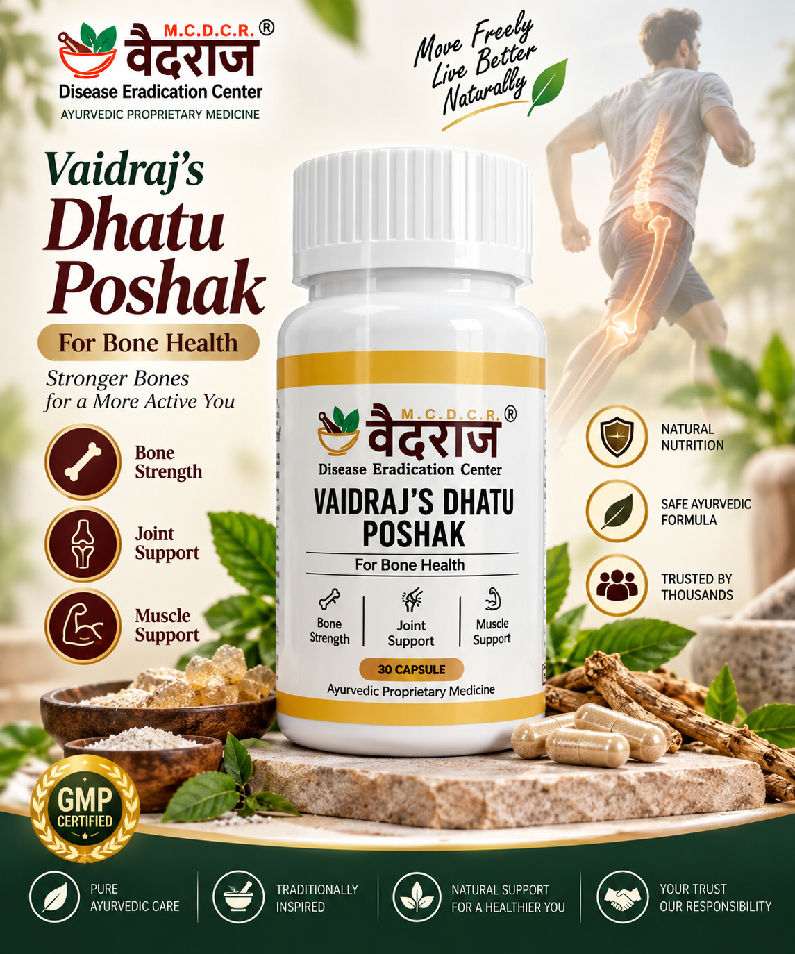 Vaidraj’s Dhatu Poshak – Ayurvedic Bone, Joint & Muscle Support | 30 Capsules